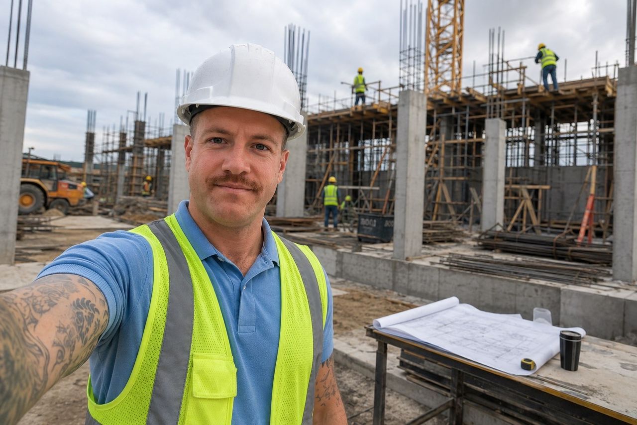 Chief Executive Officer of GroundTitan Construction on an active reinforced-concrete site